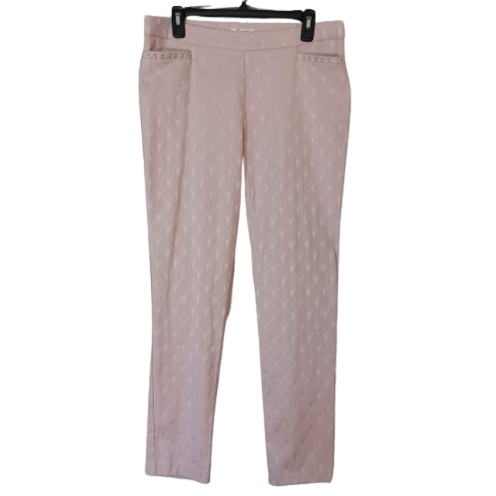 89th & Madison Pastel Pink Shell Embossed Print Stretch Straight Leg Pants NWOT
